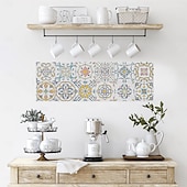 baratos Adesivos de Parede-Adesivos de azulejo estilo marroquino 24 peças, decalques de parede de PVC com película de cristal espessada, à prova d&#039;água &amp;Decoração de parede de azulejo retrô removível e à prova de óleo para