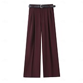 economico gamba larga e vita alta-Per donna Gamba larga Chinos Casual Lunghezza intera Naturale Semplice Gamba larga Comodo Traspirabilità Casual Quotidiano Vinaccia Nero 1 # Nero Verde militare Primavera Autunno Vestibilità comoda
