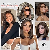 abordables Pelucas sintéticas de moda-Peluca rubia corta con flequillo, estilo bob ombré, de 14 pulgadas, recta, con flequillo, para mujer, de aspecto natural, sintética, resistente al calor, para uso diario.
