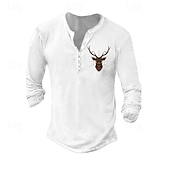 levne Ležérní tričko Henley-Pánské Tričko Henley Trička Tričko Top Tričko s dlouhým rukávem Dlouhý rukáv Henley Léto Podzim Vzor Jelen Módní Designové Móda Retro Dovolená ulice Jdeme ven Tmavě šedá Černá Bílá Top tričko pro muže