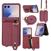economico Cover Samsung-telefono Custodia Per Samsung Galaxy Z Flip 7 Z Flip 6 Z Flip 5 Z Flip 4 Copertura Posteriore con Cordino Cavalletto Slot per Carte Retrò TPU Pelle PU