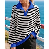 abordables Hoodie &amp; Sweatshirt-Femmes Sweat-shirt à enfiler Hauts décontractés Couleurs contrastées Mode manche longue Top Athleisure Automne Coupe-vent Randonnée Entraînement Course Tenue de sport Tenues de Sport Rayures Jaune