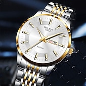 preiswerte Quarz-Uhren-Die neue Edelstahlband große Ziffernblatt modische Herren Business Uhr mit IPX7 Wasserbeständigkeit leuchtendem Kalender und Tagesanzeige Freizeit Quarz Uhr einfache und vielseitige Herren Sport