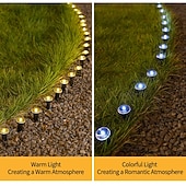 olcso Földi fények-napelemes vezetőoszlopos talajlámpák 15/30 db-os lapos napelemes lámpák kültéri, vízálló napelemes korongos tájvilágítás kerti ösvényre, falra, lépcsőkre, teraszokra, udvarra, gyepre, járdára (meleg