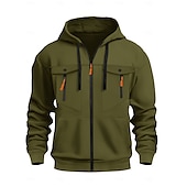 abordables sweats à capuche basiques pour hommes-Homme Sweat à capuche zippé intégral Sweat à capuche zippé Sweat à capuche tactique Noir Vert Véronèse bleu marine Kaki Gris Claire À capuche Uni Multi-poches Poches zippées Sport &amp; Loisir Quotidien