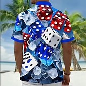 cheap Vintage Shirt-Men's Dice Shirt Summer Shirt Button Up Shirt Short Sleeve Vintage Retro Outdoor Vacation Dailywear Summer Spring Turndown 3D Print Collared Shirts Front One Pocket Red Blue