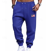 billiga Joggingbyxor-Herr Atletiska byxor Joggingbyxor Joggare Långbyxor Ficka Elastisk midja Snörning Amerikanska flaggan Komfort Utomhussport Dagligen Mode Ledigt Svart Gul Microelastisk