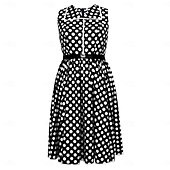 cheap Dresses-Retro Vintage 1950s Rockabilly Midi A Line Dress Flare Dress Plus Size With Belt Polka dots A-Line Women&#039;s Vacation Homecoming Party &amp; Evening Adults Dress Belt Spring &amp; Summer