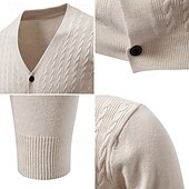 cheap Men&#039;s Cardigan Sweater-Men&#039;s Cardigan Sweater Cropped  Sweater Knit Sweater Ribbed Knit Regular Tops Buttons Jacquard Plain V Neck Fashion Classic Vacation Daily Wear Clothing Apparel Fall Winter Black Navy Blue S M L