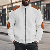 economico Felpe di base-Per uomo Maglia Velluto a coste Felpa con zip intera Aalbicocca Nero Bianco Blu marino Caffè Colletto Mao Semplice Patchwork Blocco di colore Sport &amp; Outdoor Casuale Quotidiano Streetwear Cool