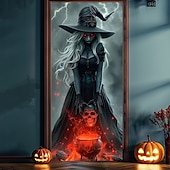levne Halloween dekorace-Halloween Dveřní Kryty Čarodějnice Dveřní Tapiserie Dveřní Záclona Dekorace Pozadí Dveřní Banner pro Přední Dveře Statek Prázdninová Oslava Vnitřní Venkovní Dekorace