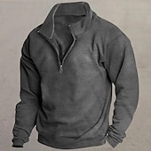abordables sudaderas de lana-Hombre Sudadera Sudadera de polar Pull-over Sudadera con un cuarto de cremallera Negro Blanco Vino Rojo Caqui Cuello Mao Plano Deporte Casual Diario Ropa de calle De Deporte Primavera Otoño Ropa