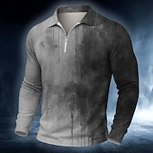 billiga Halloween Polos-Halloween Herr Blodfläckar Polo Långärmad Polotröjor Ledigt Mörk Utomhus Gata Dagliga kläder 3D-utskrift Quarter Zip Polo Vår Höst Vinter Rubinrött Blå Grå