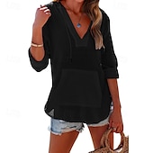 ieftine Topuri simple pentru femei-Pentru femei Cămașă Bluză Simplu Modern Casual Manșon Lung În V Topuri obișnuite Zilnic Concediu Buzunar Blush Pink Negru Alb Bleumarin Albastru celest Toamnă