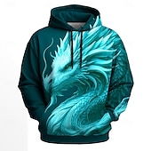 economico Felpe e Sweatshirt di Halloween-Per uomo Drago 3D Felpe con cappuccio Felpa Cool Festa Manica Lunga Girocollo Club Abbigliamento casual alla moda Blu Verde Coulisse Grafico Autunno Inverno progettista