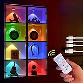 baratos Luzes decorativas-Luz de armário led rgb magnética recarregável com controle remoto, luz de imagem, 12 opções de cores, luz interna para armários e vitrines, usb recarregável, natal, dia das bruxas, lâmpada decorativa para casa, 1/3 peças