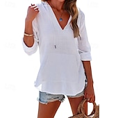 ieftine Topuri simple pentru femei-Pentru femei Cămașă Bluză Simplu Modern Casual Manșon Lung În V Topuri obișnuite Zilnic Concediu Buzunar Blush Pink Negru Alb Bleumarin Albastru celest Toamnă
