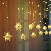 abordables Éclairages d&#039;extérieur-Rideau lumineux flocon de neige glaçon 4 m 90 LED avec alimentation USB et 18 flocons de neige acryliques, 8 modes, télécommande, décoration de Noël, 1 x