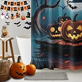 levne Halloween koupel-Halloweenský sprchový závěs s háčky, polyesterový, pratelný, voděodolný, vzorovaný, koupelnová vana, dekorace
