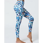 abordables Leggings y mallas de yoga-Mujer Leggings Capri Mallas Leggings de Yoga Control de barriga Alta cintura Gimnasio De Deporte Pilates Prendas de abajo Estampado Negro Amarillo Azul Otoño Deportes Ropa de Deporte Ajuste ceñido