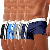 olcso férfi boxer úszónadrág-4 db-os férfi úszónadrág fürdőruha szörfös rövidnadrág strandnadrág rugalmas derék húzózsinóros cipzáras zsebbel egyszínű gyorsan száradó légáteresztő térdig érő hétköznapi mindennapi tengerparti