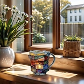 preiswerte Becher &amp; Tassen-bemalte Buchtasse 300ml/10oz Gitarren-Kaffeetasse Buch-Kaffeetasse einzigartige bunte Glasbücher Stapel-Kaffeetasse Sammlung Geschenk