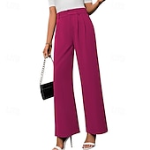 economico gamba larga e vita alta-Per donna Gamba larga Pantaloni Eleganti Streetwear Casual Lunghezza intera Naturale Semplice Elastico in vita Confortevole All&#039;aperto Vacanza Ferie Marrone rossastro Rosso violaceo Cenere Grigio