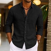 economico Casual da lavoro-Per uomo Camicia Camicia di lino Camicia Estiva Abbigliamento da spiaggia Camicia con Bottoni Semplice Vacanza Casuale Nero Rosa Blu marino Verde Manica Lunga Collo ripiegato Primavera &amp; Estate