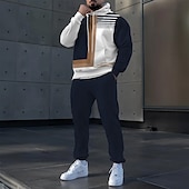 cheap Men&#039;s 3D Sweatshirt Sets-Men&#039;s Geometric Color Block 2pcs 3D Sweatshirt Sets Tracksuit Hoodie Sweatshirt Long Sleeve Long pants Hooded Casual Daily Modern Athleisure 3D Print Spring Fall Winter White