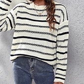 Női Pulóver Alkalmi Csíkos Vaskos Terített nyak Kötött Hosszú ujj Normál felsők Kötött Napi Szabadság Alkalmi Fekete Sárgabarack Ősz Tél olcso Grafikus minták és részletek-Női Pulóver Alkalmi Csíkos Vaskos Terített nyak Kötött Hosszú ujj Normál felsők Kötött Napi Szabadság Alkalmi Fekete Sárgabarack Ősz Tél