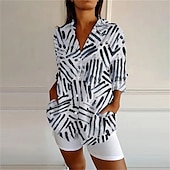abordables Hauts d&#039;Art et de Design pour Femmes-Femmes Chemise Imprimé ancien Élégant manche longue Col en V Hauts Réguliers Quotidien Fête Sortir Boutons Imprimé Noir Bleu Kaki Gris Été