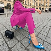 abordables Ensembles chemisiers pour femmes-Femmes Actif Mode Chemisier Blazer Ensembles de Pantalons manche longue Col de chemise Couleur Unie Bureau Travail Sortir Jaune Rouge Bleu Automne Coupe régulière