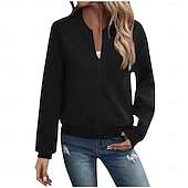 cheap Casual Jackets-Women&#039;s Casual Jacket Sport Jacket Textured Jackets Office / Career Daily Wear Going out Fall Regular Coat Stand Collar Regular Fit Warm Vintage Style Lady Casual Jacket Long Sleeve non-printing