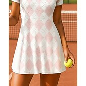 billige Kjole for kvinner-Dame Geometrisk Rutet Tenniskjole med shorts Sportskjole 2 deler Kort Erme Printer Fukttransport Pustende Tennis Golf Pickleball Polokrage Åben Ryg Rosa Tennis klær