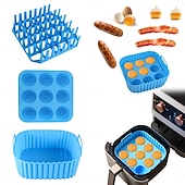 cheap Baking &amp; Pastry Tools-3pcs Reusable Silicone Air Fryer Liners Set Non-Stick Silicone Tray, Bacon Rack &amp; 9-Cavity Mold for Eggs and Cupcakes Multi-Use Air Fryer Accessories
