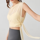 baratos Yoga Tops-Mulheres Camisa curta de treino Top de ioga Secagem Rápida Respirável Sem Manga Esportes Côr Sólida Blusas Para Academia Esportivo Pilates Roupas Esportivas