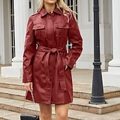 cheap Winter Coats-Women&#039;s Coat Windproof Comfortable Pocket Full Zip Fashion Street Style Plain Outdoor Casual Daily Long Turndown Regular Fit Long Sleeve Outerwear Black Burgundy Camel Fall Winter