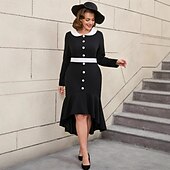 cheap Dresses-Retro Vintage 1950s 1960s Midi Mermaid Dresses Plus Size Ruffle Asymmetric Hem Fit and Flare Fancy Dress Women&#039;s Formal Party &amp; Evening Retro Theme Party Adults&#039; Dress Spring Fall &amp; Winter