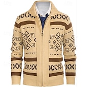 baratos suéter cardigã masculino-Homens Sueter Cardigan Suéter Cortado Suéter com zíper Suéter de malha Estriado Tricotar Tops regulares Zíper Losango Lapela Moda Clássico Férias Roupa Diária Roupa Outono Inverno Preto Vermelho S M L