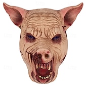 olcso Halloween maszk és kellékek-halloween hátborzongató disznófej maszk felnőtteknek, realisztikus, ijesztő jelmezek latex arcmaszk, horror teljes fejű disznómaszk kísértetjárta házhoz, cosplay és álarcosbál dekoráció