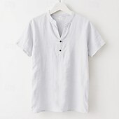 economico Vacanza-Per uomo Camicia Camicia di lino Camicia popover Camicia casual Camicia di cotone Semplice Vacanza Streetwear Nero Bianco Cachi Azzurro Manica Corta Colletto alla coreana Estate Abbigliamento