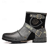 cheap Biker Boots-Men's White Faux Leather Moto Ankle Boots with Buckle Straps – Punk Style Fashion Boots for Parties and Streetwear