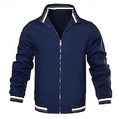 cheap Casual Jackets-Men&#039;s Lightweight Jacket Casual Jacket Vacation Daily Pocket Spring Fall Color Block Fashion Classic Stand Collar Regular Black White Navy Blue Orange Army Green Jacket