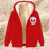 baratos Moletom com capuz de lã-Homens Full Zip Hoodie Moletom com zíper Casaco de lã Moletom de lã Adamascado Preto Vinho Vermelho Azul Com Capuz Caveiras Tecido Estampas Abstratas Zíper Bolsos Desportos e Ar livre Casual Diário