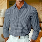 baratos Polo Clássico Masculino-Homens Camisas Polo Waffle Camisa de golfe Rua Casual Lapela Manga Longa Básico Moderno Tecido Textura Botões Primavera Outono Todas as Estações Normal Branco Marron Amarelo Cinzento Camisas Polo
