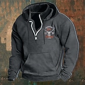 cheap Men's 3D Hoodies-Men's Hoodie Wine Navy Blue Green Khaki Light Grey Hooded Elk Front Pocket Quarter Zip Daily Holiday Going out Polyester Streetwear Casual Bavarian Fall Winter Clothing Apparel Hoodies Sweatshirts