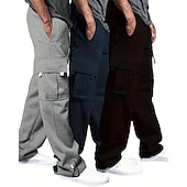 voordelige Joggingbroeken-Multi-pakketten 3 stuks Voor heren Zwart + grijs + blauw Joggingbroek met wijde pijpen Broek Elastische taille Trekkoord Effen Vakantie Alledaagse kleding Polyester Lente