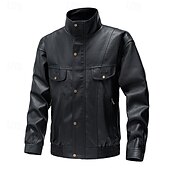 abordables Veste en simili-cuir-Homme Veste en Similicuir Veste moto Blouson de Moto Vacances Quotidien Coupe-vent Chaud Avec Poches Automne Hiver Uni Mode Classique Col montant Régulier Noir Jaune Gris Veste