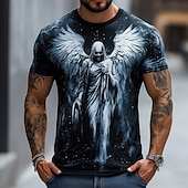 abordables crâne et os-Halloween Homme Ange et Diable T-shirt Manche Courte T-shirt Impression 3D Col ras du cou Chemise Mode Exagéré Designer Soirée Rue Occasionnel Noir Rouge Bleu Été Printemps Toutes saisons Vêtement