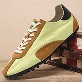 billiga Herrsneakers-Herr retro gula och bruna sneakers med ventilerande ovandel och halkfri sula, sportinspirerade vardagsskor för pendling, resor och vardagsbruk